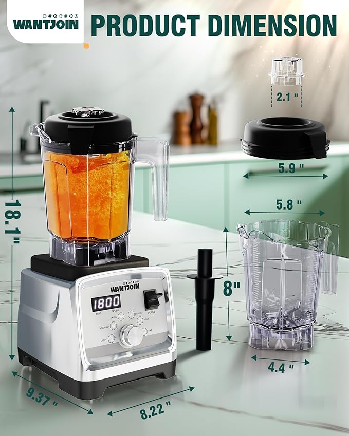 WantJoin Blender for Smoothies - 68oz Countertop Blender for Kitchen w/Powerful 1800W Copper Motor, 30000 RPM, 9 Speeds, Multi-Functional Smoothie Blender for Home & Commercial