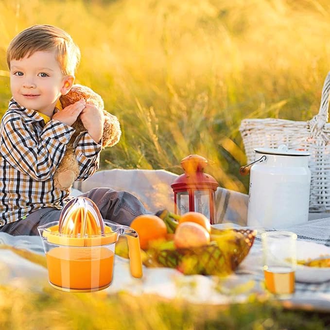 Citrus Lemon Orange Juicer Manual Hand Squeezer, Fruit Juicer Lime Press with Built-in Measuring Cup and Grater and Egg separator, Non-Slip Silicone Handle, 20OZ