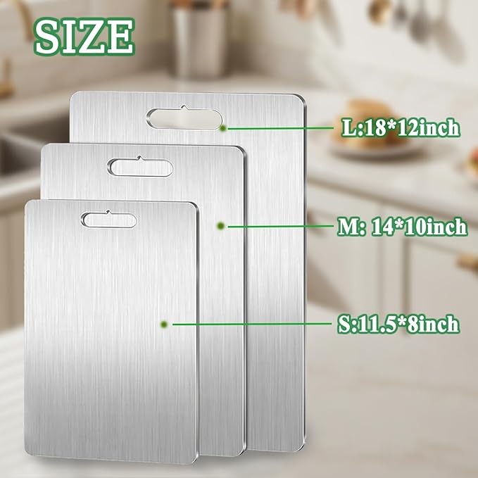 Titanium Cutting Board Set of 3, 2025 New Upgrade 100% Pure Titanium Cutting Boards for Kitchen, Double Sided Non Stick Chopping Board for Cutting Meat Vegetable Fruit, Easy to Clean