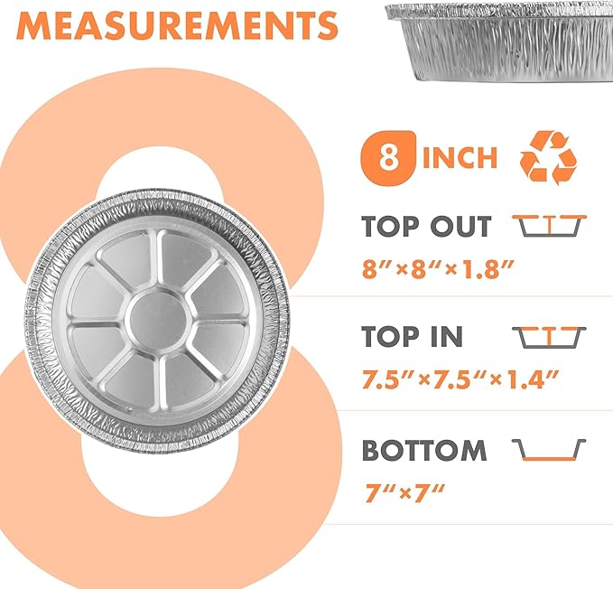 CURTA 50 Pack 8" Disposable Aluminum Foil Pans with Paper Lids | Great for Broiling, Baking, Storage, Roasting, Takeout, Air Fryer