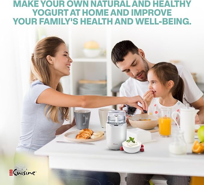 Euro Cuisine YM260 Yogurt Maker with Adjustable Time & Temperature Control, 2-Quart Glass Jar, Free Thermometer & Cotton Strainer Bag, 2025 Edition, White, Make Yummy Organic Probiotic Yogurt at Home