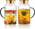 2 Pack 68oz/2L Glass Pitchers with Lids - Borosilicate Heat Resistant, Water Pitcher with Green Handle for Fridge, Iced Tea, Cold Brew & Lemonade - Home Kitchen Essential