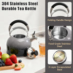 Tea Kettle Stovetop,Stainless Steel Whistling Tea Kettle For Stove Top, 2.5 Qt Tea Pot With Folding Handle, Food Grade Water Teapot Water Kettle For Stove Home Camping Travel,Gradient Black
