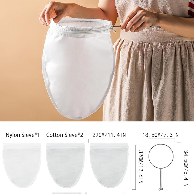 Nut Milk Bag Strainer with Stand, Strainers Fine Mesh Bags, Jelly strainer, Reusable Cheese Cloth Bag for Straining for Filter Juices, NutMilk, Cheese, Honey, Butter, M