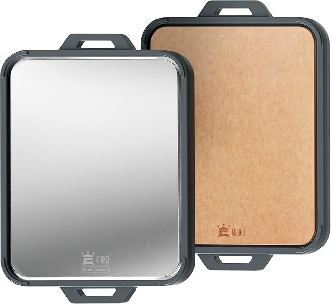 Titanium Cutting Board for Kitchen, Cutting Board Double Sided with Juice Groove, Food Grade Pure Titanium and Wood Fiber Composite, for Chopping Meat/Vegetables/Fruit Dishwasher Safe 16"×11"