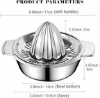 Citrus Lemon Orange Grapefruit Juicer Manual Squeezer 304 Stainless Steel Robust Hand Juicer Reamer Rotation Press with Strainer＆10oz Bowl, 2 Pour Spouts, Dishwasher Safe, Easy to Clean, Heavy Duty