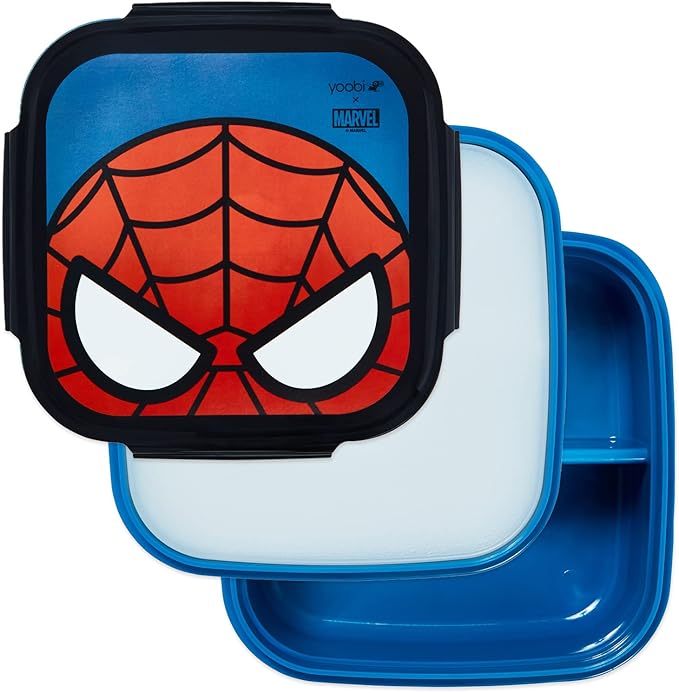 Yoobi x Marvel Spider-Man Bento Box and Ice Pack – Gift – 3 Compartment Lunch Box, Dishwasher & Microwave Safe Food Container for Kids & Tweens – BPA & PVC Free, Leakproof