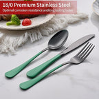 20-Piece Green Silverware Set 18/0 Stainless Steel Silverware Set Green Handle Cutlery Black Set Service for 4 Dinner Knives Forks Spoons Set Flatware SetFinish Dishwasher Safe