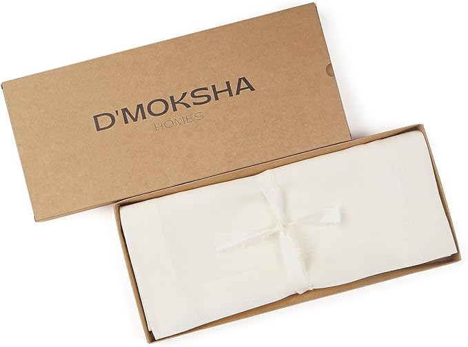 D'Moksha Homes Linen Ivory Table Runner 48 Inches - 100% Pure Linen Small Table Runner 14 x 48 Inch for Coffee Tables, Dresser, Summer, Fall and Halloween - Machine Washable