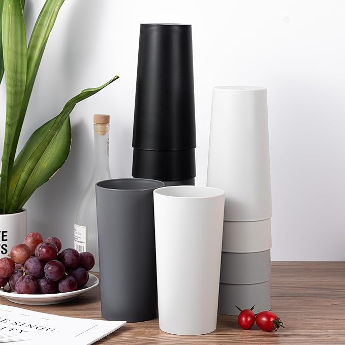 26-ounce Plastic Drinking Glasses Stackable Tumblers Water Cups Mixed Drinkware, set of 8 Grey Stone Reusable Shatter-resistant Dishwasher Safe