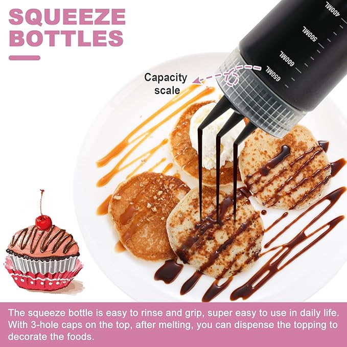 Electric Sauce Warmer Hot Fudge Warmer Dispenser Nacho Cheese Warmer Jam Heat Preservation Machine with 22oz Bottles, 86~185℉ 110V