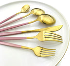 36-Pieces Silverware Mirror Polished Dinnerware Gold Flatware With Pink Handle, 18/0 Stainless Steel Cutlery Set For Home Kitchen Party Hotel Restaurant Wedding Service for 6