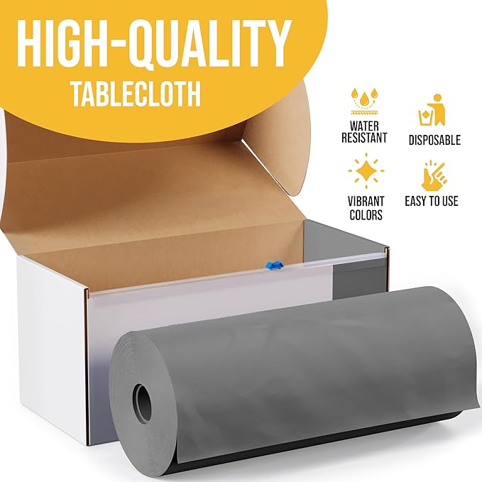 Exquisite Party Solids 54 Inch X 300 Feet Silver Plastic Table Cover Roll in A Cut - to - Size Box with Convenient Slide Cutter. Cuts Up to 36 Rectangle 8 Feet Plastic Disposable Tablecloths
