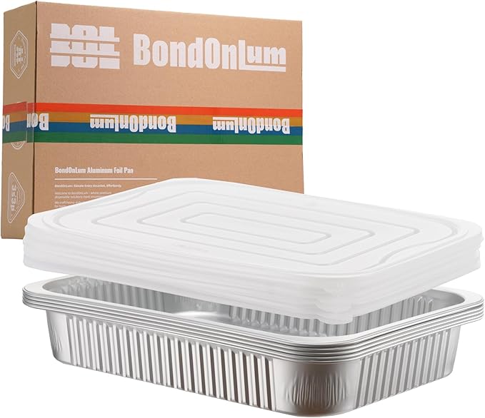 Aluminum Foil Pan with Lids, Heavy Duty Disposable Aluminum Baking Pans, 14.57"×10.63" Steam Table Pans for Cooking, Heating, Storing, Prepping Roasting and Chafing (5 Pack Silver w/Lids)