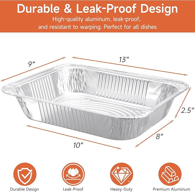 Disposable Aluminum Foil Pans with Lids 9x13-25 Pack Aluminum Foil Pans, Heavy Duty Aluminum Baking Pans for Cooking, Storing, Prepping, and Freezing Food