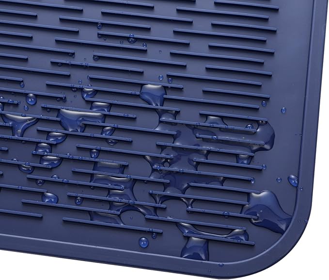 Silicone Dish Drying Mat for Multiple Usage,Easy clean,Eco-friendly,Heat-resistant Silicone Mat for Kitchen Counter or Sink,Refrigerator or Drawer Liner Navy Blue 4XL 32 inches x 18 inches