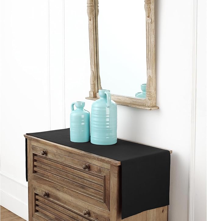 Solino Home Linen Black Table Runner 36 Inches - 100% Pure Linen Farmhouse Short Table Runner 14 x 36 Inch Ideal for Dresser and Coffee Tables - Summer, Fall, Autumn, Halloween - Fete