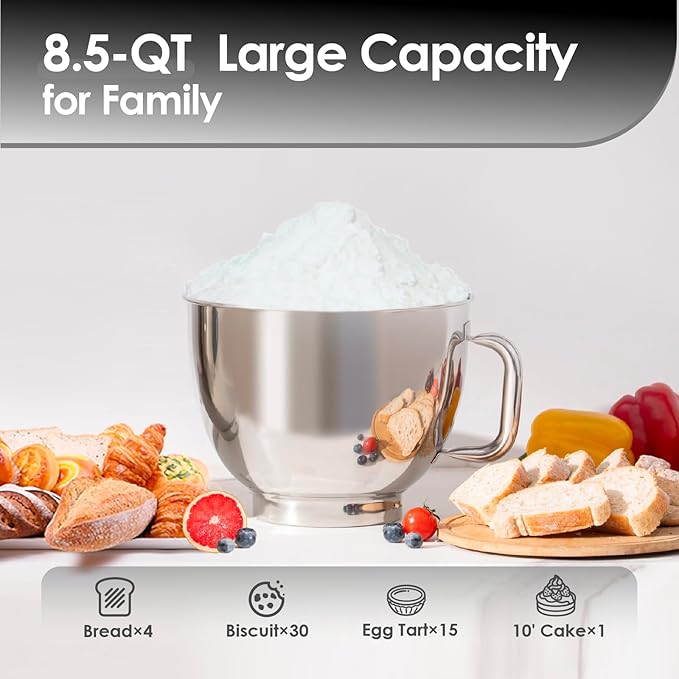 Kitchen in the box Stand Mixer, 900W 8.5QT Kitchen Electric Mixer, 6-Speed Large Capacity Food Mixer for Home Cooks with Egg Whisk, Dough Hook & Flat Beater (Black)