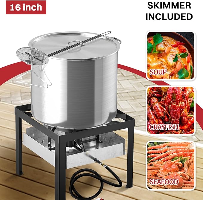 80QT Crawfish Boiler | Seafood Boiling Kit | Dustproof Cover & 16" Skimmer Included | 110,000BTU Propane Jet Burner | 0-20 PSI CSA Certified Regulator | Crab Boil Pot for Outdoor Backyard Cooking