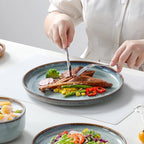 vancasso PLAYA Plates and Bowls Sets, 18 Pieces Light-Blue Dinnerware Sets for Kitchen, Reactive Glaze Dishes Set for 6, Dishwasher and Microwave Safe