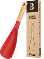 Cooking Spoon for Nonstick Cookwares, Great for Cooking and Serving Sturdy BPA-Free Matte Silicone, Wood Handle Spoon for Mixing, Scoop, and Scrape (RED)