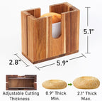 Large Adjustable Bagel Slicer Holder (Upgraded) – Acacia Wood Bread Cutter for different sizes Bagels, Buns, English Muffins – Non-Slip Base, Easy Storage (Large)