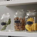 Glass Canister Set for Kitchen or Bathroom with Airtight Lid and Chalkboard Labels, Apothecary Glass Food Storage Jars,Set of 3 Cookie Jars, Candy, Coffee, Cereal & More, Clear Storage Containers!