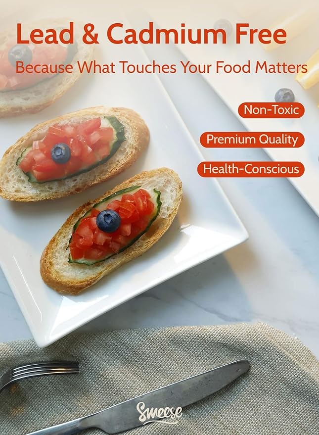 Sweese Porcelain Serving Platters 11.7 Inch - Elegant White Rectangular Plates, Set of 4 for Parties, Sushi, Appetizers