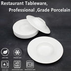 Ceramic Wide Rimmed Soup Plate, Soup Bowl 9 oz, Pasta Bowl Set of 4, White Shallow Bowl Plate with Rim, Best choice for high-end restaurants, hotels, and foodies, 10.85 Inch