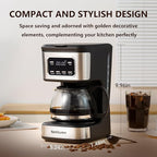 5-6 Cup Programmable Coffee Machine, Reusable Filter, Coffee Pot, Water Level Indicator, Automatic Shut-Off, Black&Stainless Steel
