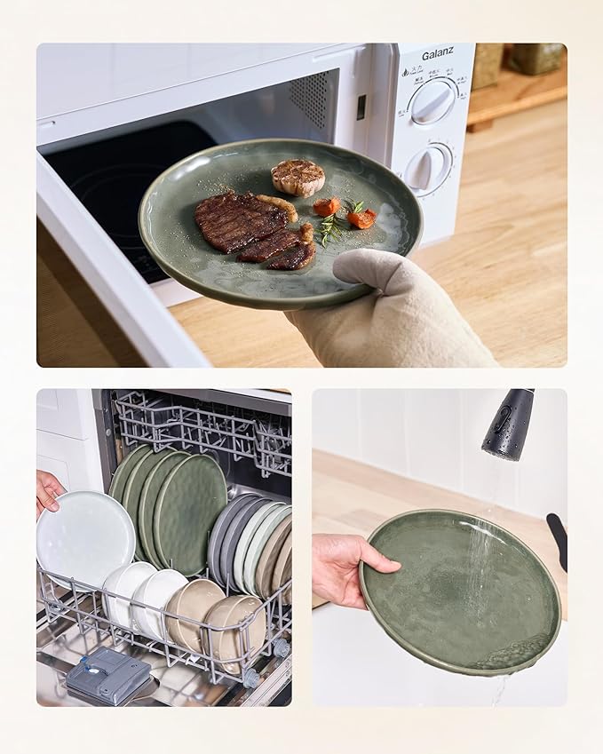 Famiware Mars Plates and Bowls Set, 12 Pieces Dinnerware Sets, Dishes Set for 4, Sage Green