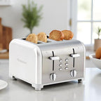 Kenmore Toaster 4 Slice - Extra Wide Slot Countertop Kitchen Appliance, Defrost Function, Grille-Pain, 9 Shade Settings, Compact Design, Easy Clean Crumb Tray, Bread Bagel, Stainless Steel & White