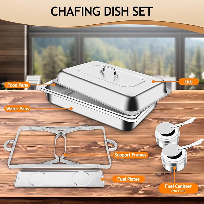 Chafing Dish Buffet Set, 8 Qt 1 Pack, Stainless Steel Rectangle Catering Warmer Server for Parties, Dinners, Catering, Buffet and Weddings