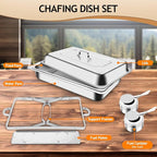 Chafing Dish Buffet Set, 8 Qt 1 Pack, Stainless Steel Rectangle Catering Warmer Server for Parties, Dinners, Catering, Buffet and Weddings