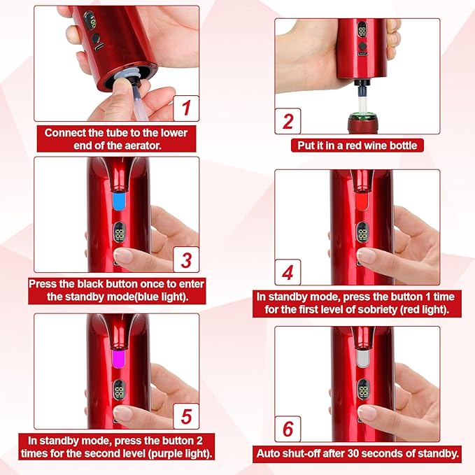 Electric Wine Aerator, One-Touch Automatic Wine Decanter for Red & White Wine, Wine Dispenser, Wine Pourer, Wine Gifts for Wine Lovers (Red)