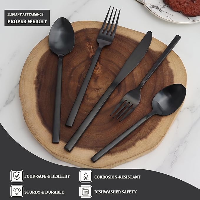 20 Piece Silverware Set for 4,Stainless Steel Flatware Set,Tableware Cutlery Set for Home and Restaurant Include Forks Knives Spoons,Mirror Finish,Dishwasher Safe (Black)