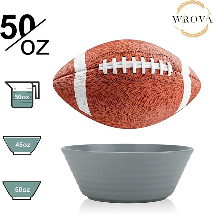 Wheat Straw Bowl Sets,6 PCS Unbreakable Cereal Bowl 50 OZ,Microwave and Dishwasher Safe Bowls,Super Big Bowl Sets BPA Free Bowl for Serving Cereal,Oatmeal and Salad (Pure Gray)