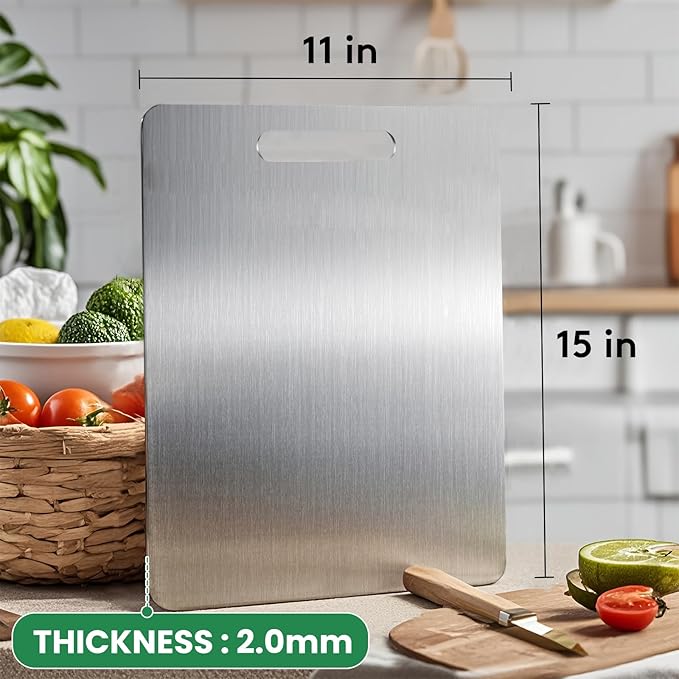 Titanium Cutting Boards 100% Pure Titanium for Kitchen,Cutting Edge Hygiene & Durability,Double sided food-grade Cutting Board For Meats Fruits And Vegetables,Easy to Clean (15 * 11)
