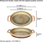 Oval Casserole Dish, 12" x 8" Ceramic Au gratin Baking Dish, 1.6 Qt Large Lasagna Pan Deep for Oven, Baking Pan with Handles - Oven, Microwave, Freezer and Dishwasher safe - Great Gift