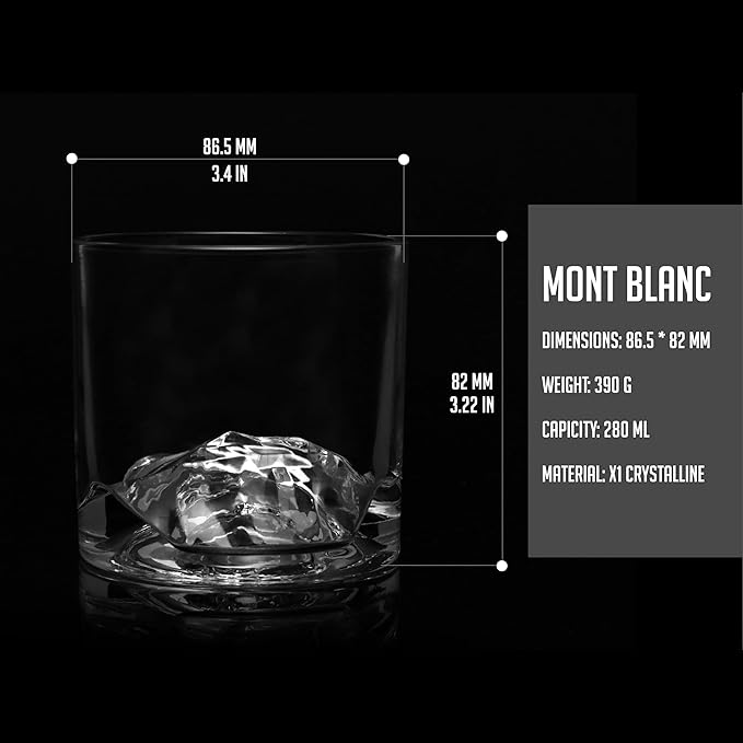 LIITON Mont Blanc Heavy Crystal Whiskey Glasses Gift Set of 2, Thick Freezable Bourbon Glass 1lb Each, Premium Whiskey Gifts for Men, Frozen Crystal Chills Cocktails, 10 oz