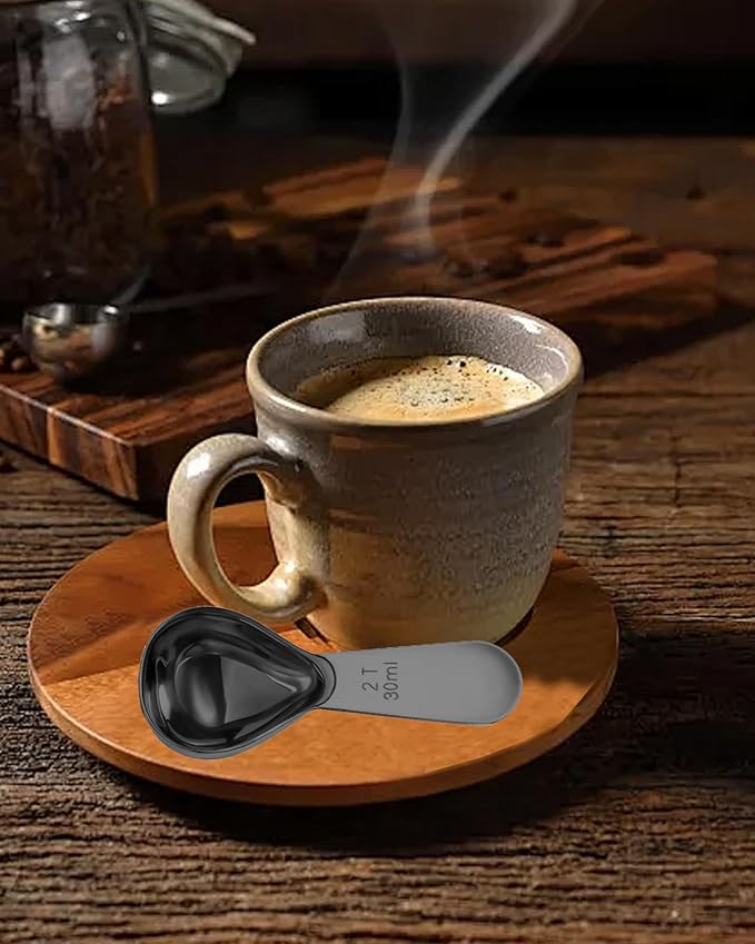 Coffee Scoop 30ml 2PCS, 2 Tablespoon Measuring Spoons, Ergonomics Design Coffee Scooper Stainless Steel Manufacture，Coffee Scoop for Ground Coffee Protein Powder Sugar Cereal (Black, 2 tbsp-30ml)