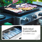 Sophia & William 28-Inch Flat Top Grill with Ceramic Coated Cast Iron Griddle, 3-Burner Propane Gas BBQ Griddle, Portable Outdoor Barbecue Grill,33,000 BTU,Black