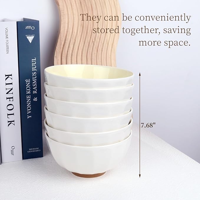 6-Piece Pasta Bowls 24 oz, Yellow Porcelain 6 inch, Microwave Oven Dishwasher Safe Scratch Resistant