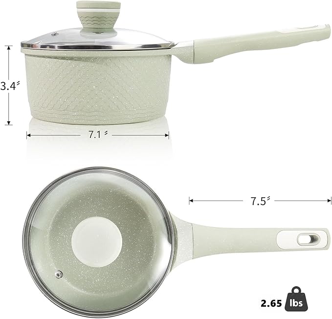 2.0QT Non Stick Sauce Pan with Glass Lids, Granite Coating PFOA/PFAS Free & Dishwasher Safe, Induction Compatible for All Cooktops, Multipurpose Cooking Pot for Soup, Pasta, Vegetables