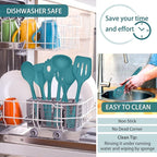 P&P CHEF Silicone Cooking Utensils Set of 7, Heat-proof Kitchen Utensils Set for Nonstick Cookware, Non-stick Spatula, Slotted Turner, Soup Ladle, Pasta Server, Spoon for Cooking Serving - Blue