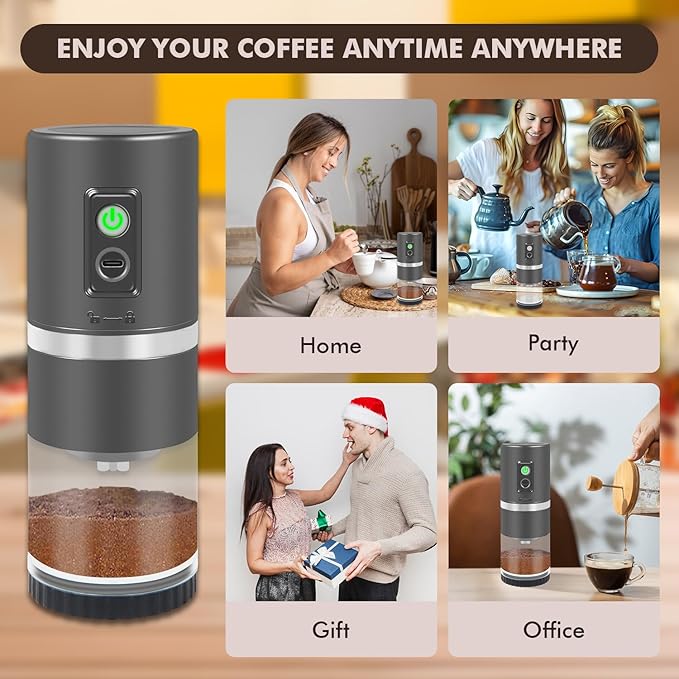 Portable Electric Coffee Grinder Stainless Steel Conical Burr Coffee Grinder with 45 Adjustable Settings Rechargeable Coffee Bean Grinder for Home, Travel, Camping, Office-Titanium color