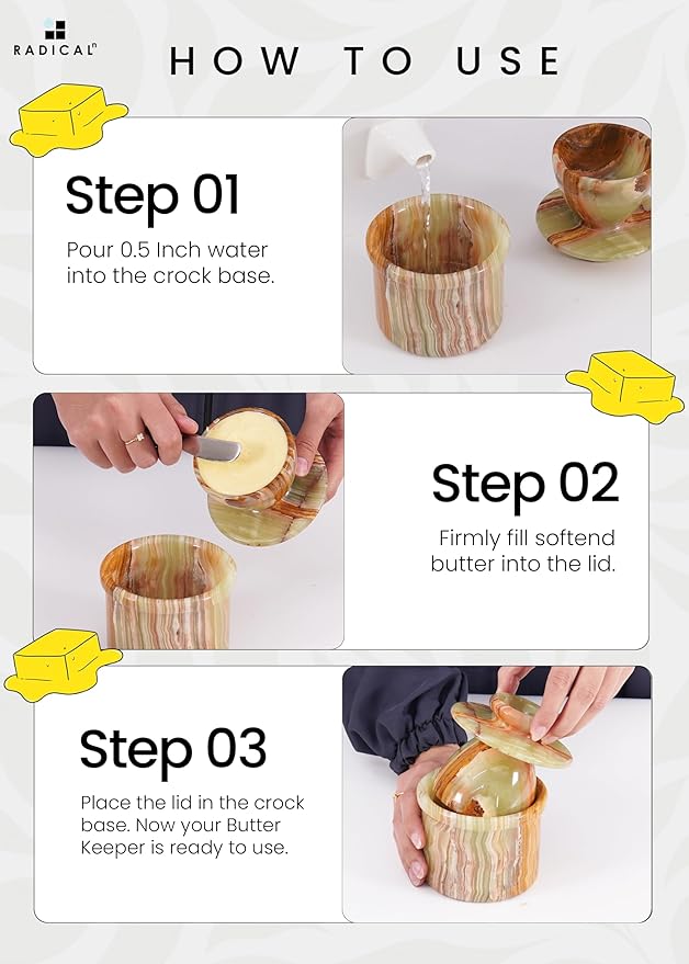 Radicaln Marble Butter Keeper 4.25'' Inches Green Onyx Handmade Butter Storage Container French Butter Dish for Kitchen Countertop & Butter Crock For Counter With Water