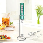 Milk Frother with Stand-Rechargeable Handheld Coffee Frother with 3 Stainless Whisks 3 Speed Adjustable, Electric Whisk Drink Mixer, Foam Maker Blender for Matcha Latte Cappuccino Chocolate