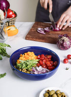 LE TAUCI Pasta Bowls 45 oz, Salad Bowls Set for Serving Soup, Pasta, Noodle, Dinner, Large Kitchen Bowl Plates, Microwave Safe - 8.5 Inch, Set of 4, Blue