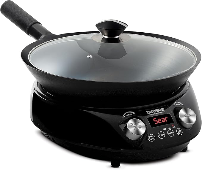 Nuwave Induction Wok, 3 Wattages 600, 900 & 1500, Precise Temp Controls from 100°F to 575°F in 5°F, Infuse Complex Charred Aroma & Flavor, Authentic 14-inch Carbon Steel Wok Included, Wok Hei